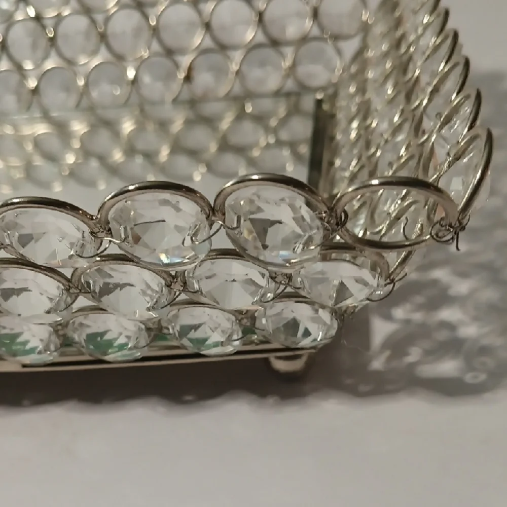 Elegant Silver Beaded Mirror Vanity Tray 10 Inches Long And 7 Inches Wide